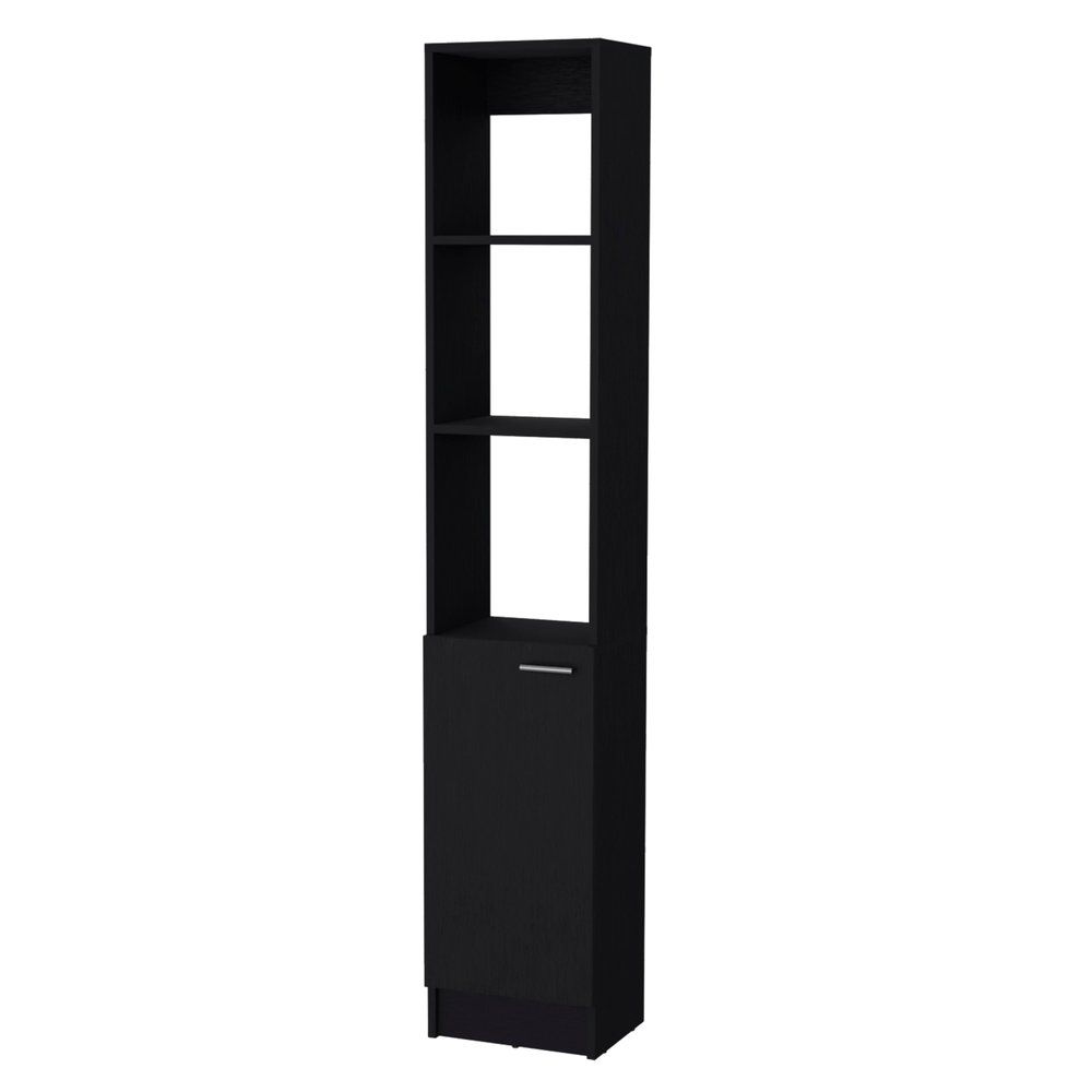 13" Black Wood Single Door Linen Cabinet
