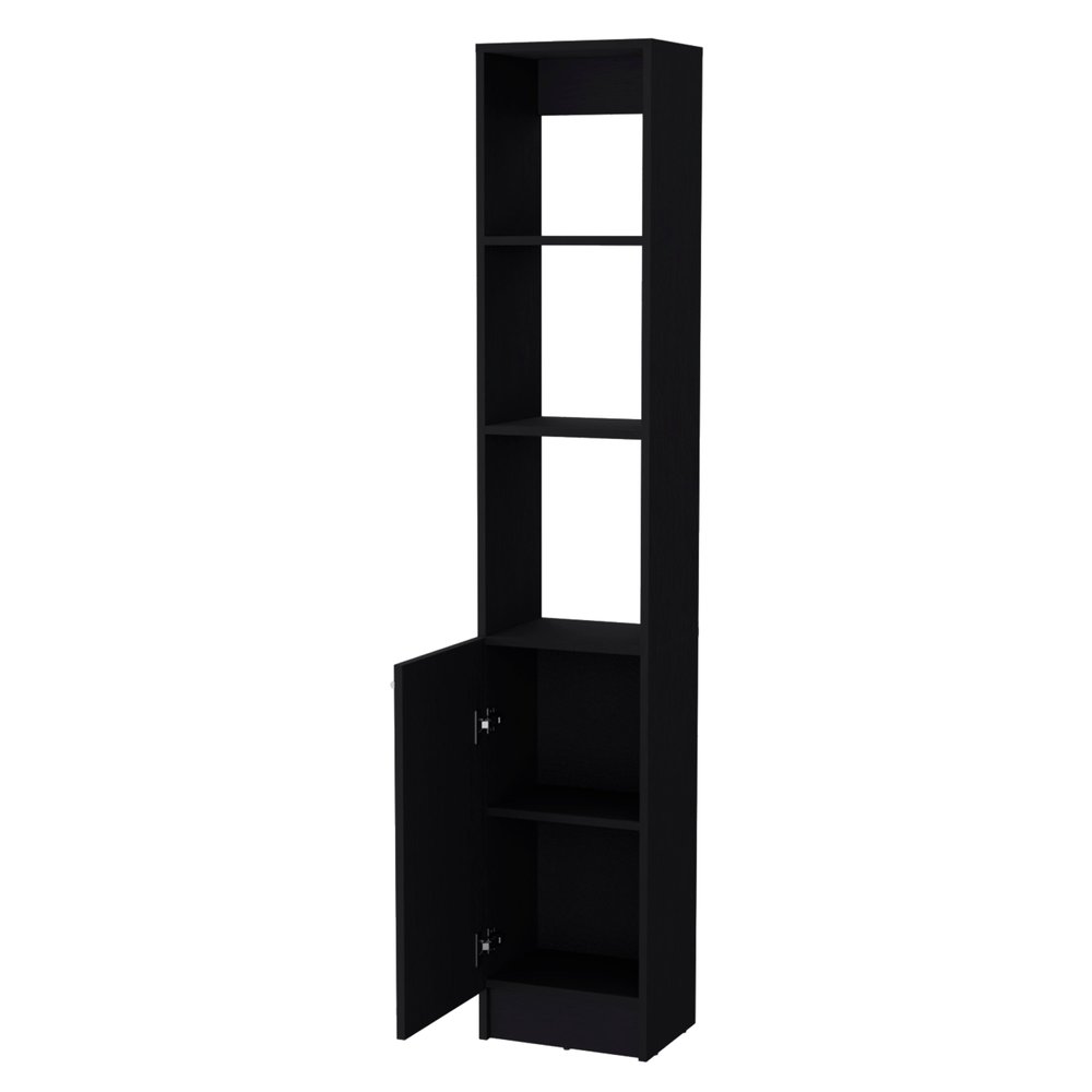 13" Black Wood Single Door Linen Cabinet