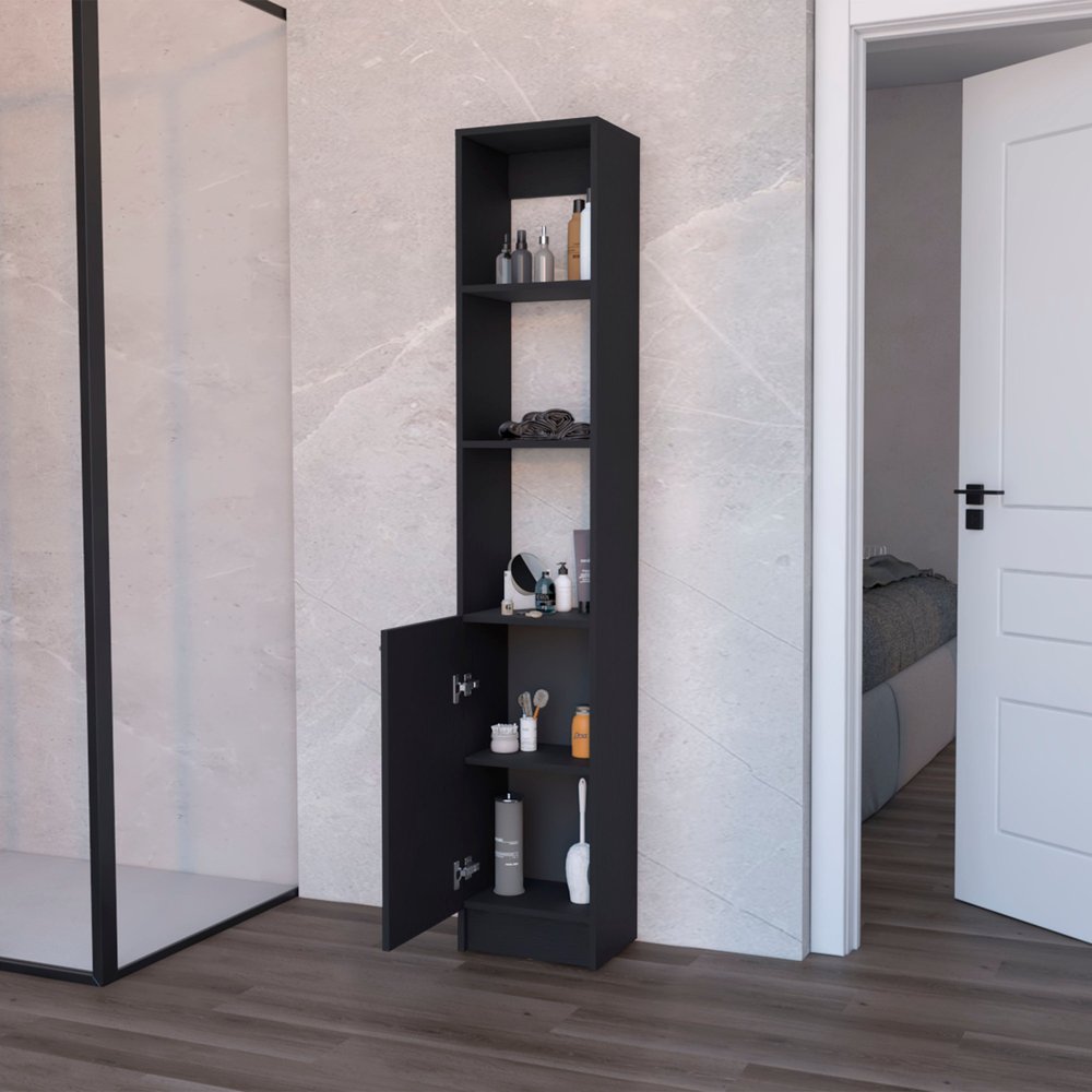 13" Black Wood Single Door Linen Cabinet