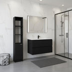 13" Black Wood Single Door Linen Cabinet