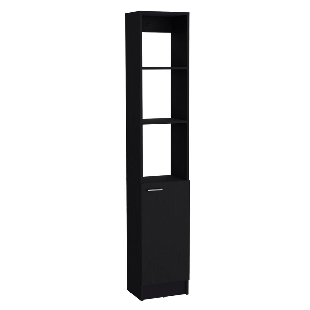 13" Black Wood Single Door Linen Cabinet