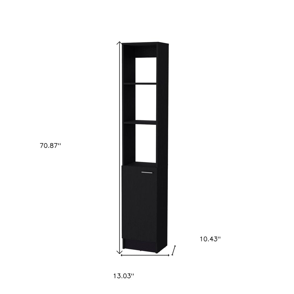 13" Black Wood Single Door Linen Cabinet