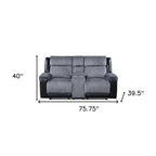 76" Gray and Black Faux Leather and Microfiber Manual Reclining Loveseat With Storage