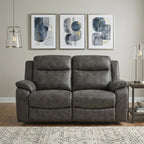 74" Gray Faux Leather Manual Reclining Loveseat With Storage