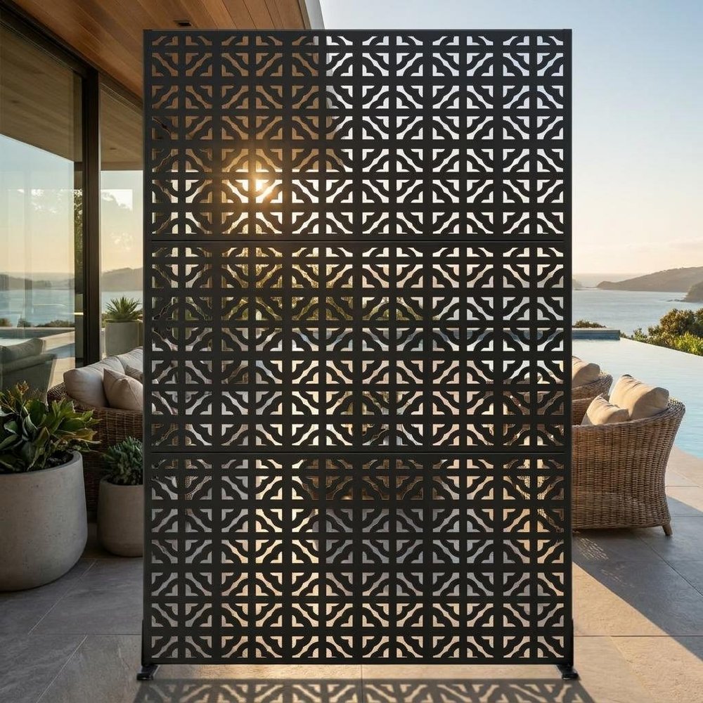 52" Black Steel Outdoor Privacy Screen