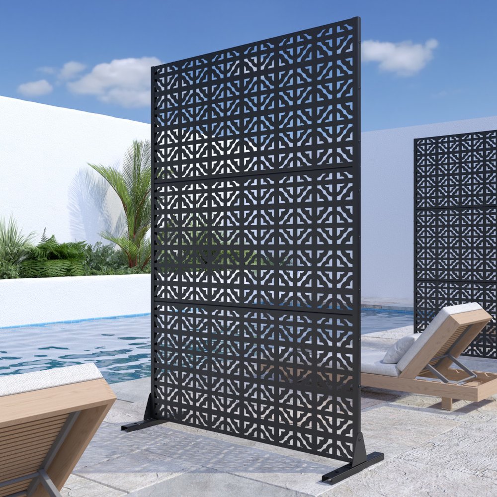 52" Black Steel Outdoor Privacy Screen