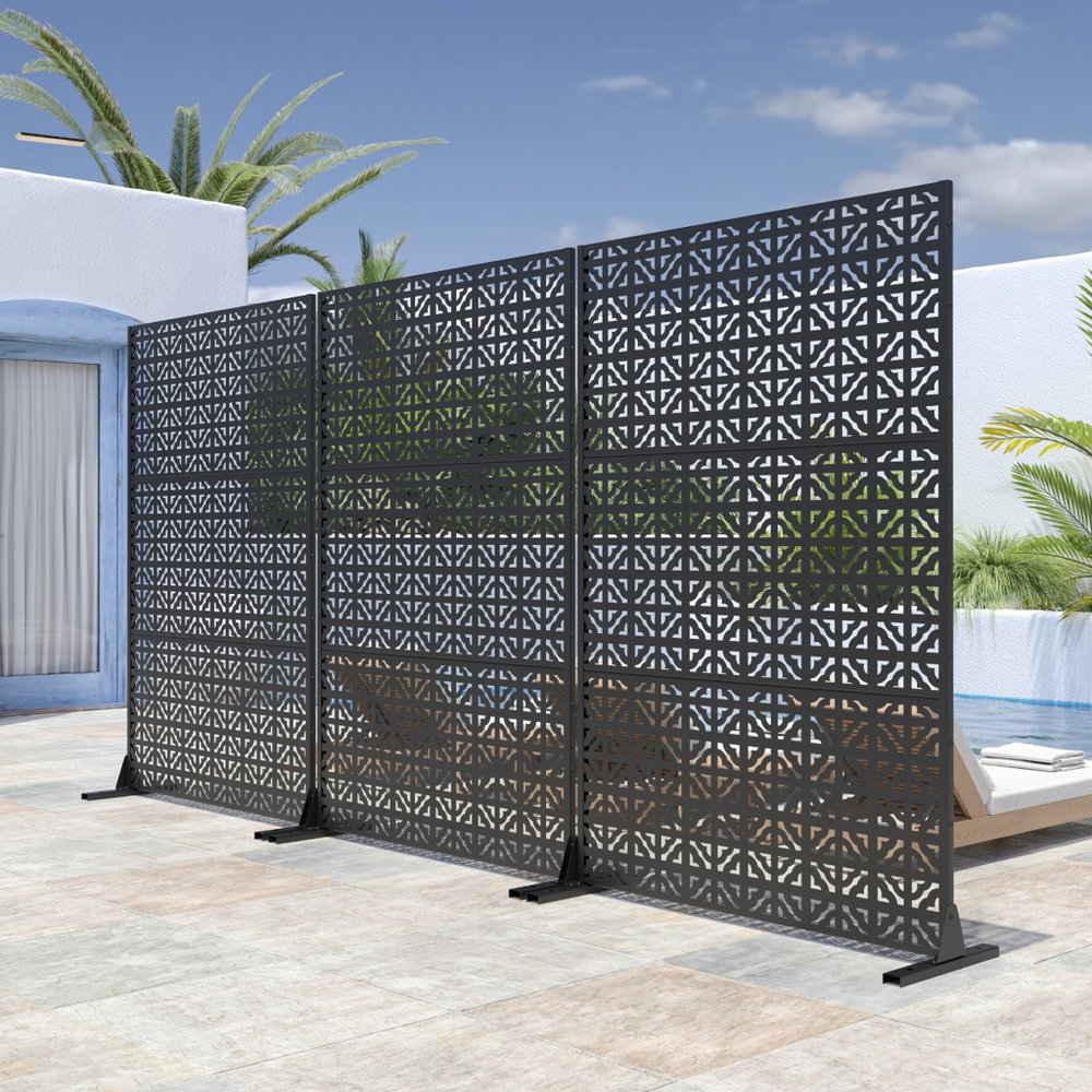 52" Black Steel Outdoor Privacy Screen