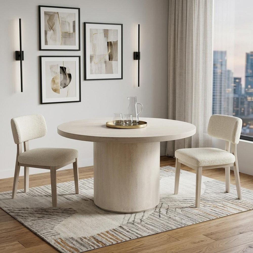48" Natural Solid Wood Pedestal Base Round Top Dining Table
