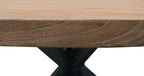 60" Natural And Black Rounded Solid Wood And Iron Pedestal Base Dining Table