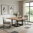 60" Natural and Black Solid Wood And Iron Frame Base Square Dining Table