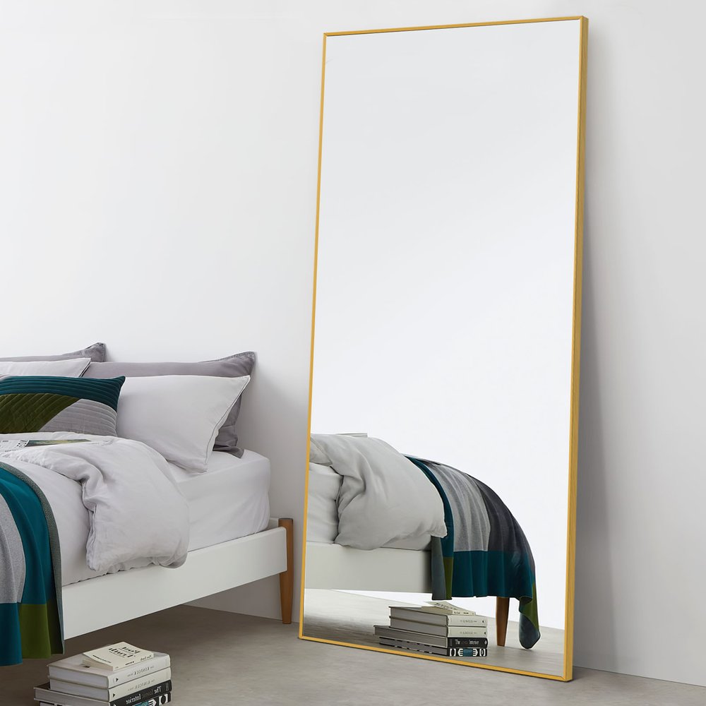 71" Black Metal Leaning Framed Full Length Mirror