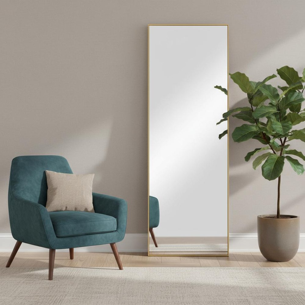 71" Black Metal Leaning Framed Full Length Mirror