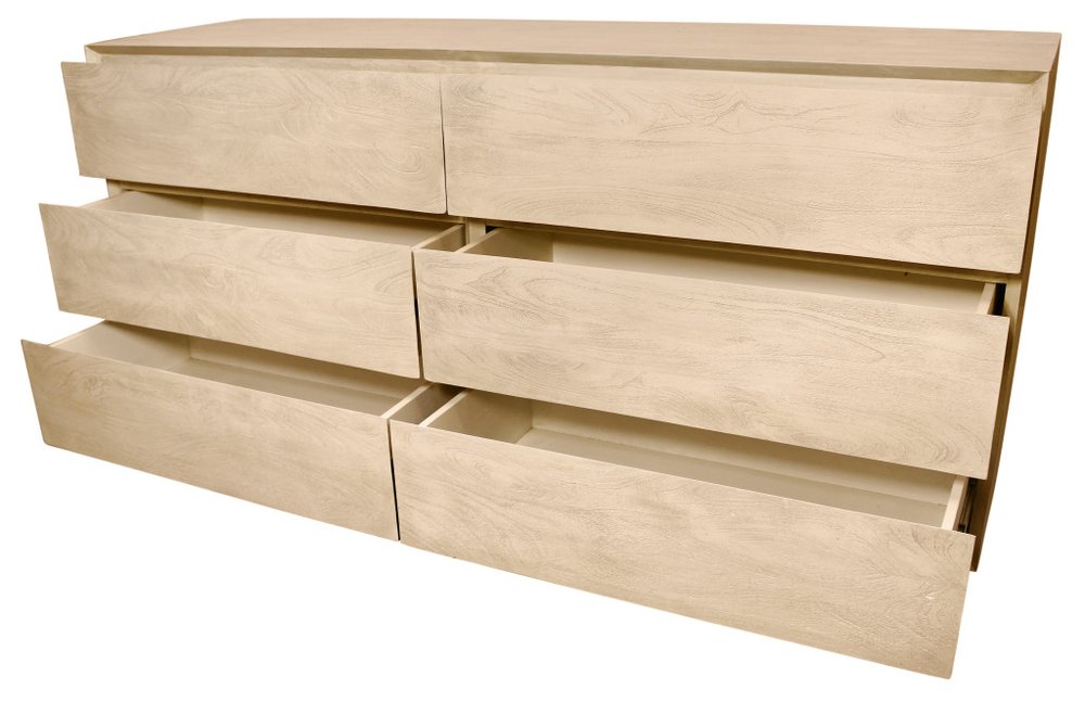 72" Natural Solid Wood Six Drawer Double Dresser