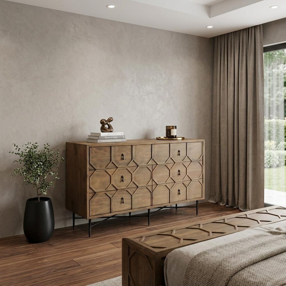 60" Natural Solid Wood Six Drawer Double Dresser
