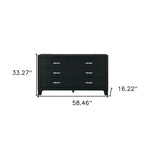 58" Black Wood Six Drawer Double Dresser