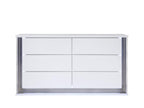 61" White Wood Lighted Six Drawer Double Dresser