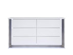 61" White Wood Lighted Six Drawer Double Dresser