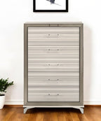 53" Beige And White Wood Lighted Five Drawer Dresser