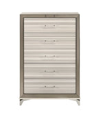 53" Beige And White Wood Lighted Five Drawer Dresser