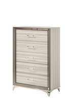 53" Beige And White Wood Lighted Five Drawer Dresser