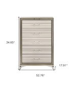 53" Beige And White Wood Lighted Five Drawer Dresser