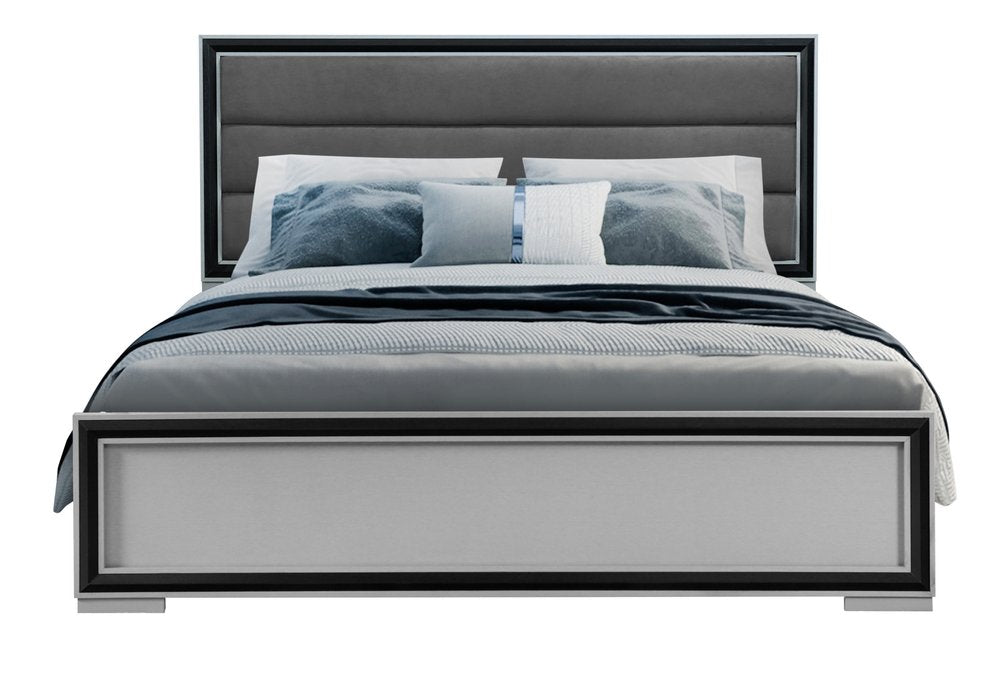 Gray Ribbed Texture Wood And Upholstery Full Bed Frame