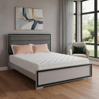 Gray Ribbed Texture Wood And Upholstery King Bed Frame