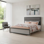 Gray Ribbed Texture Wood And Upholstery Queen Bed Frame