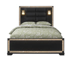 Black Faux Crystal Bling Wood And Upholstery Lighted Queen Bed Frame