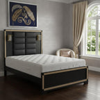 Black Faux Crystal Bling Wood And Upholstery Lighted Queen Bed Frame