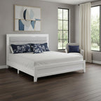 White and Light Gray Ribbed Texture Wood And Upholstery Lighted Full Bed Frame