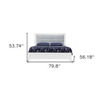 White and Light Gray Ribbed Texture Wood And Upholstery Lighted Full Bed Frame