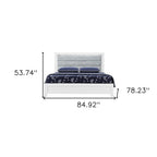 White and Light Gray Ribbed Texture Wood And Upholstery Lighted King Bed Frame