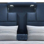 Navy Blue And Upholstered Lighted Queen Bed Frame with USB