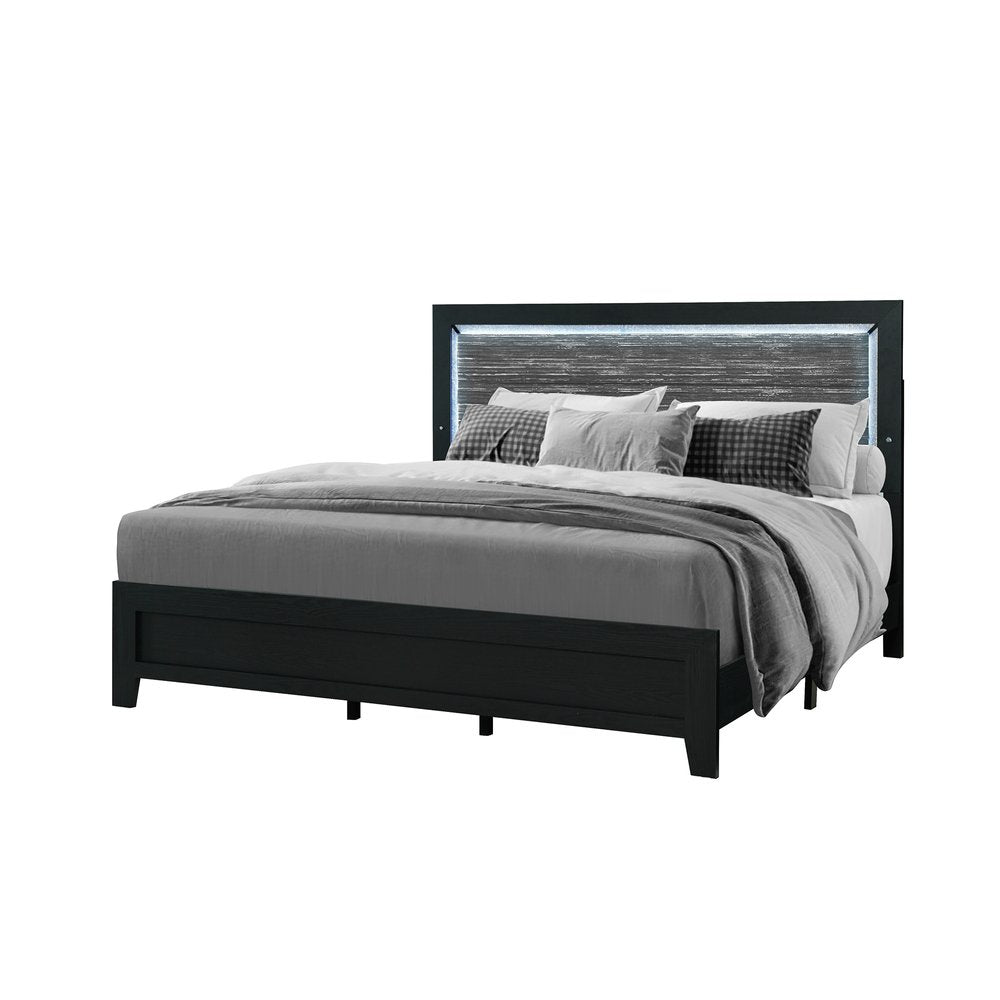 Black and Ash Gray Wood And Upholstery Upholstered Full Bed Frame