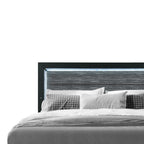Black and Gray Wood And Velvet Lighted King Bed Frame