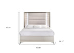 Beige White And Chrome Wood Upholstered Lighted Queen Bed Frame