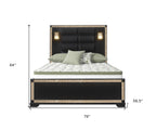 Black And Gold Faux Crystal Bling Wood And Upholstery Lighted Full Bed Frame