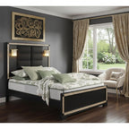 Black And Gold Faux Crystal Bling Wood And Upholstery Lighted Full Bed Frame