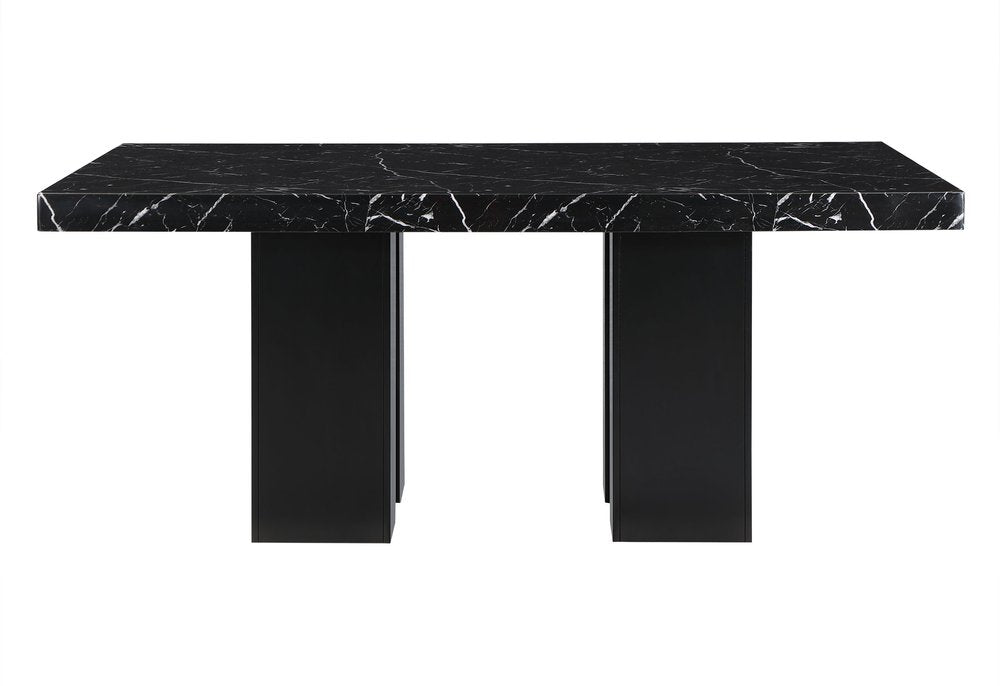 70" Black Faux Marble and Wood Double Pedestal Base Dining Table
