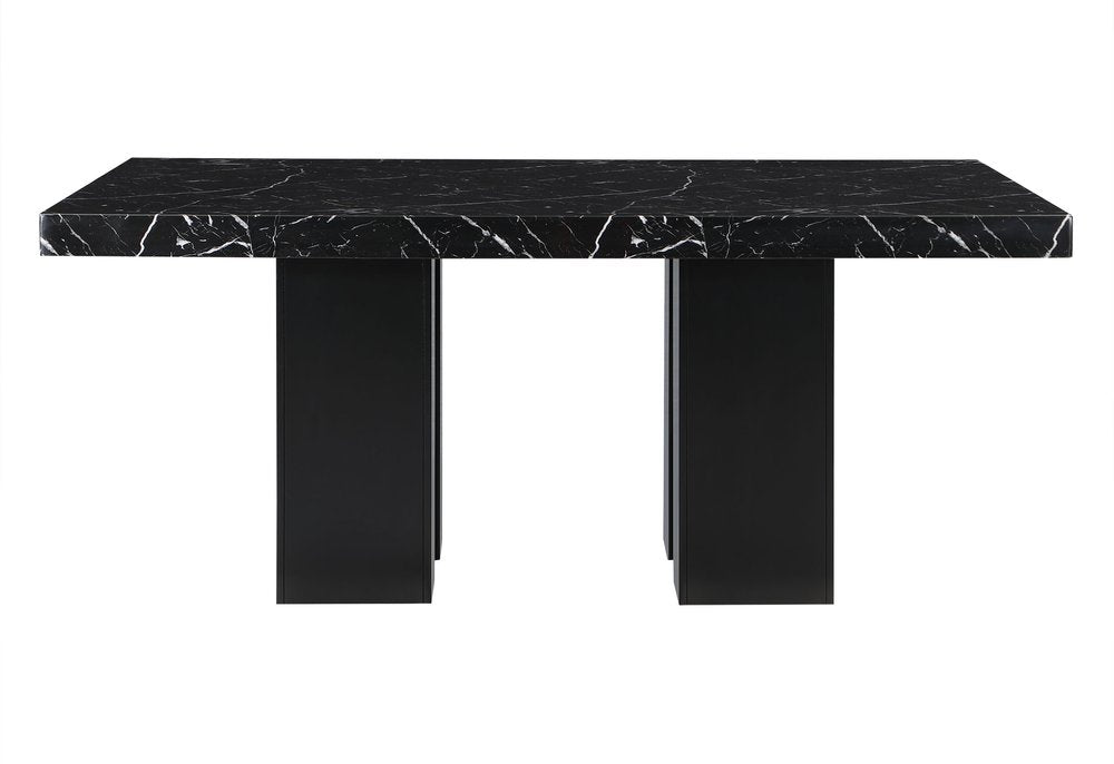 70" Black Faux Marble and Wood Double Pedestal Base Dining Table