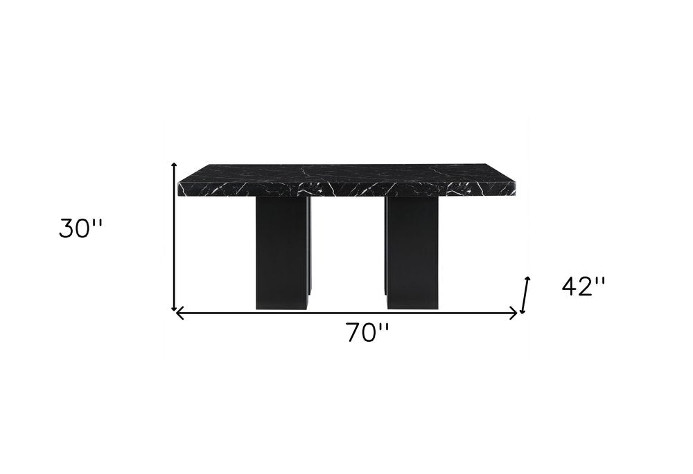 70" Black Faux Marble and Wood Double Pedestal Base Dining Table