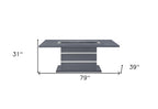79" Dark Gray Faux Crystals Glass and Wood Pedestal Base Dining Table