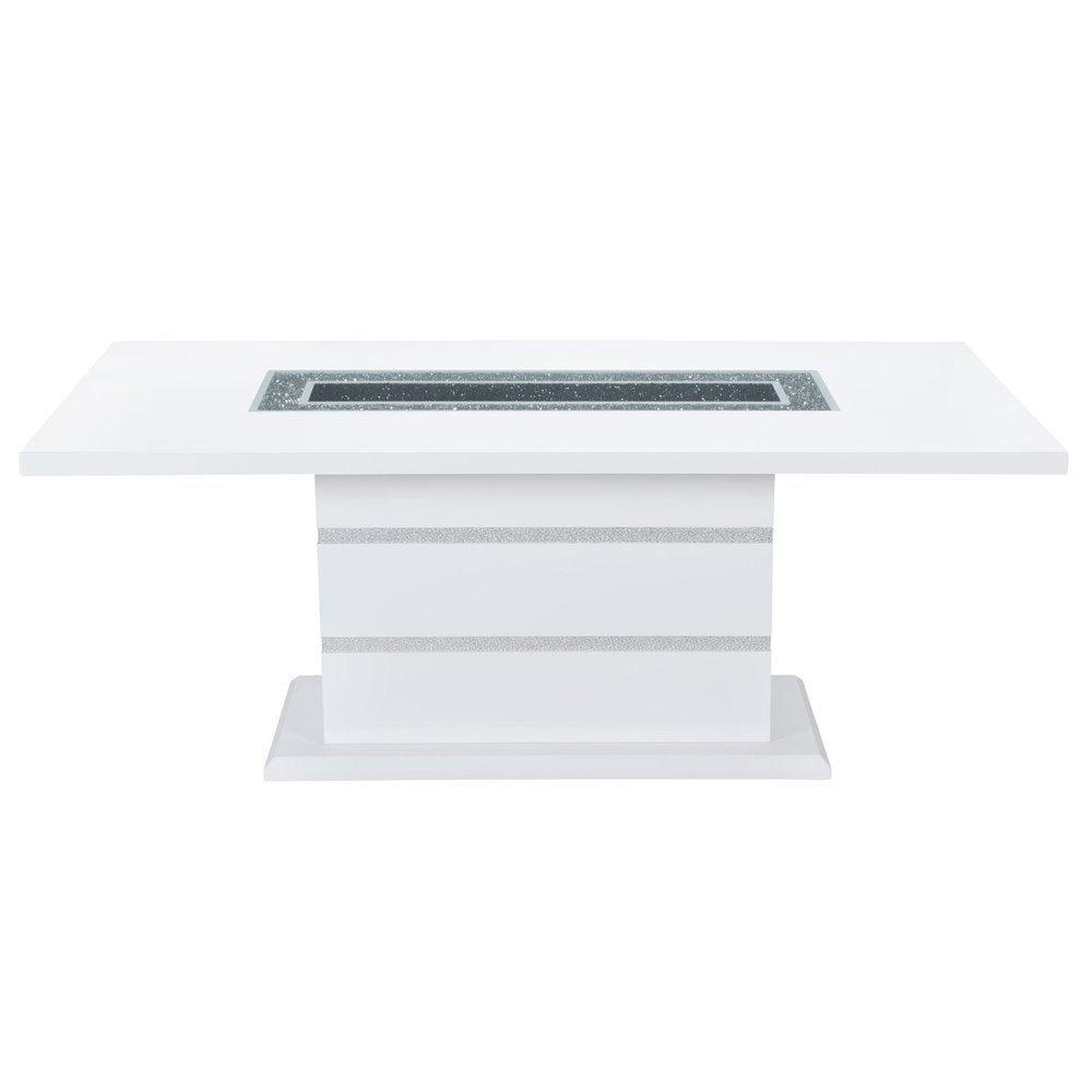 79" Dark Gray Faux Crystals Glass and Wood Pedestal Base Dining Table