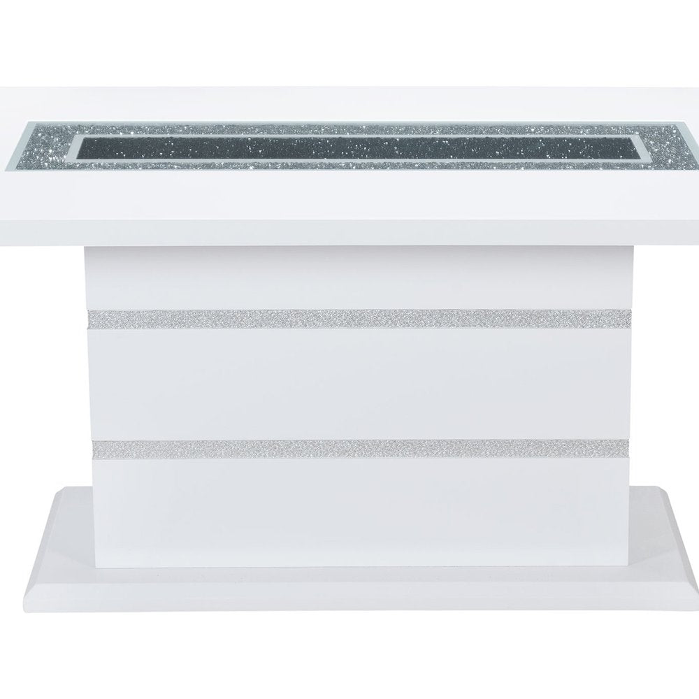 79" Dark Gray Faux Crystals Glass and Wood Pedestal Base Dining Table