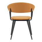Brown And Black Faux Leather And Steel Open Back Dining Arm Chair