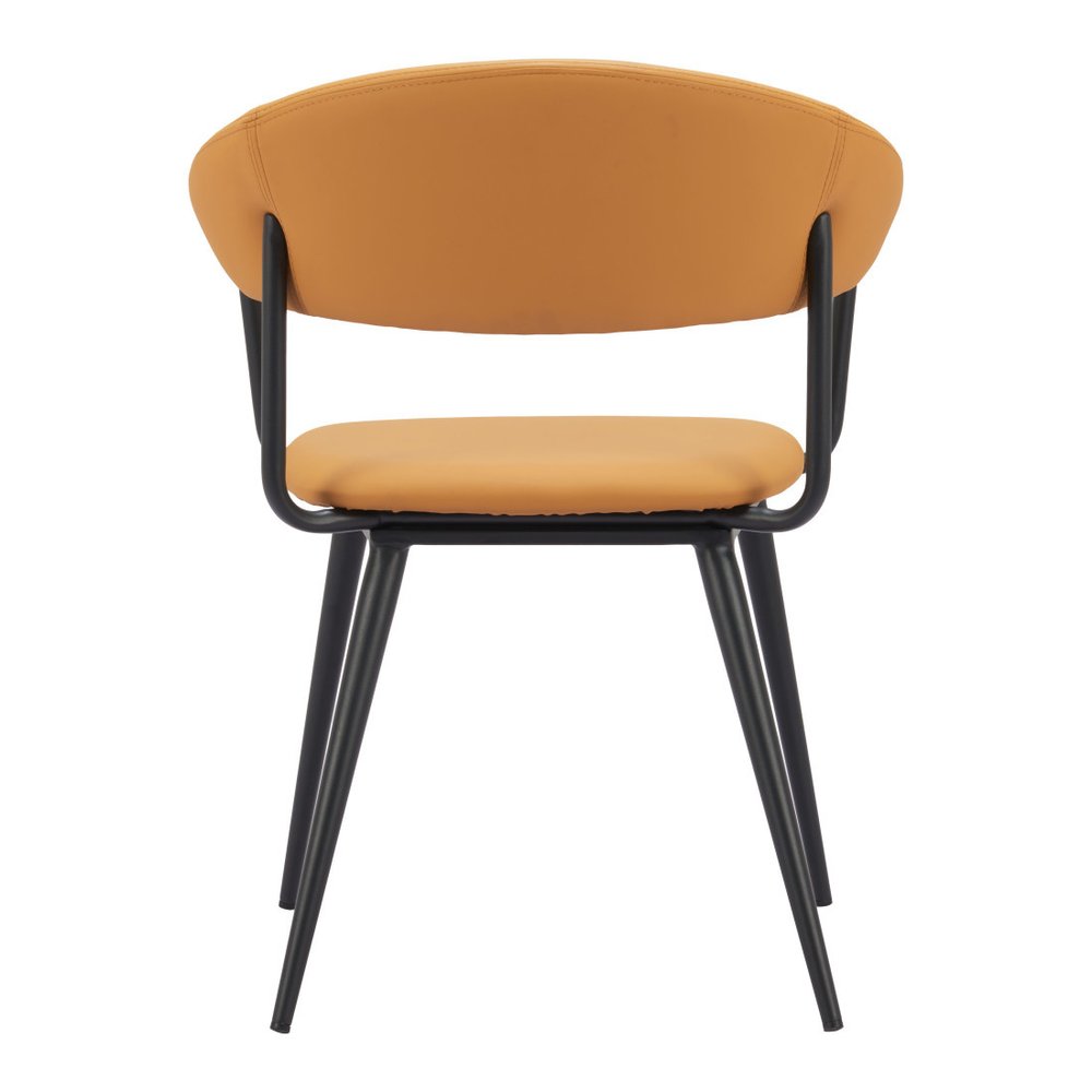 Brown And Black Faux Leather And Steel Open Back Dining Arm Chair