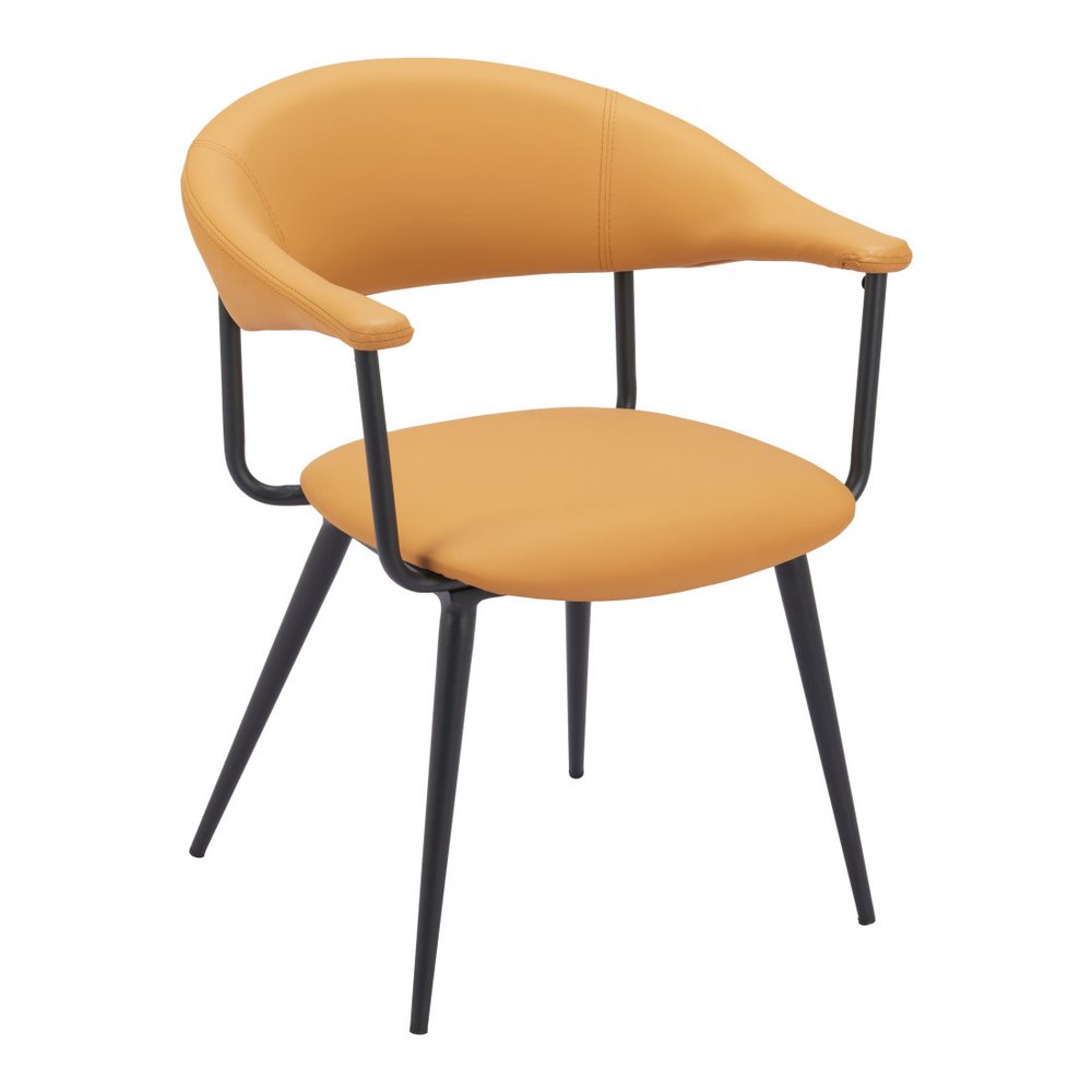 Brown And Black Faux Leather And Steel Open Back Dining Arm Chair