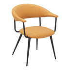 Brown And Black Faux Leather And Steel Open Back Dining Arm Chair