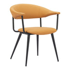 Brown And Black Faux Leather And Steel Open Back Dining Arm Chair